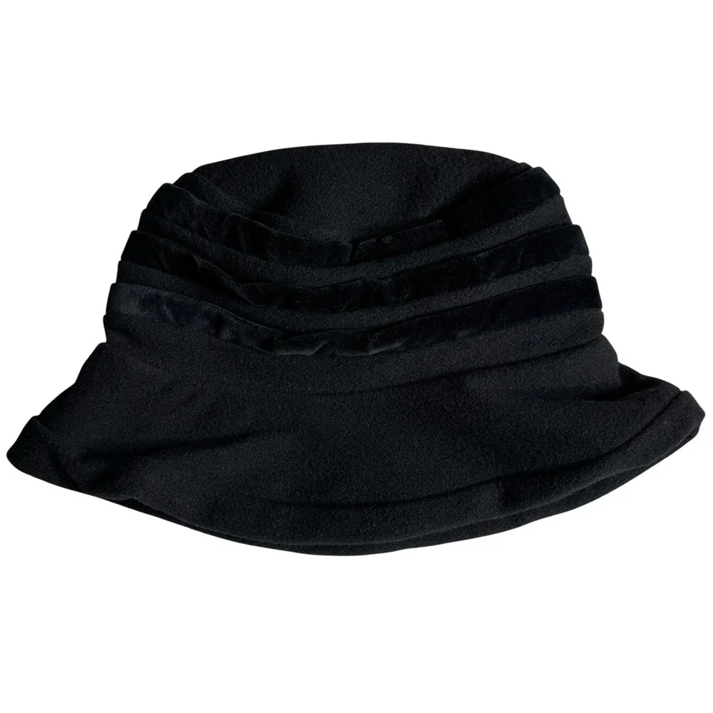 Vintage Lady Rachel Black Wool Blend‎ Cloche Hat Made in Italy Tiered Pleated
